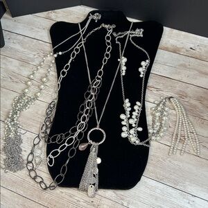 Bundle of 4 Long Silver Necklaces
